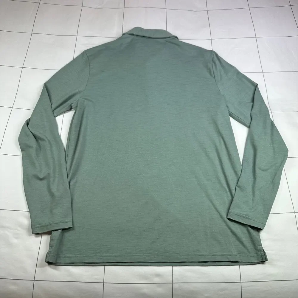 Criquet Shirt Mens Medium Green Sage Long Sleeve Polo Collared Cotton Blend